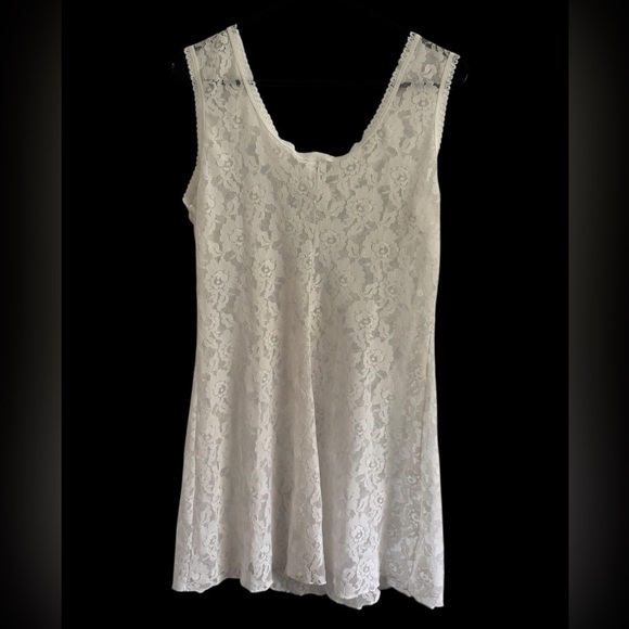 St Eve Intimates White Sheer Lace Sleeveless Mini Slip Nylon Chemise Size Large - Picture 6 of 12
